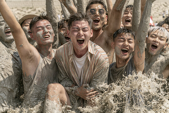Boryeong Mud Festival Participants Enjoying Fun Mud Activities