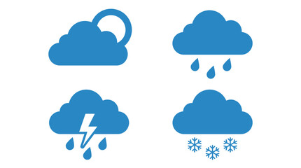 Obraz premium Blue Rain Clouds Pattern With Falling Raindrops on White Background. Seamless Weather Illustration
