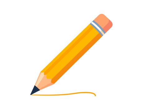Yellow wooden pencil drawing a line on white background graphic illustration