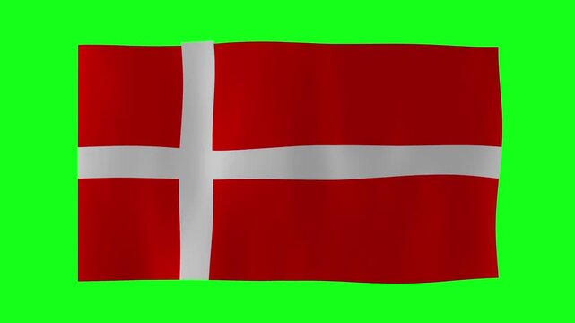 Waving Denmark flag animation loop, Danish national symbol and Scandinavian patriotic concept on green screen
