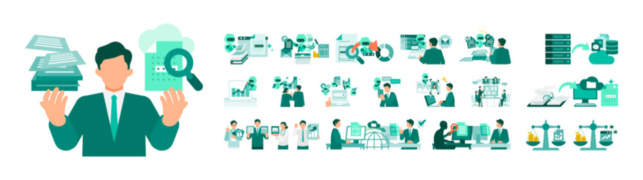 An artistic vision of how intelligent automation, cloud synchronization, and predictive analytics intersect to reshape productivity in the contemporary corporate ecosystem