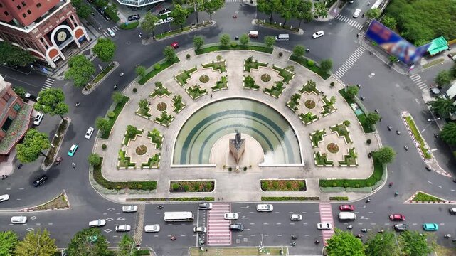 Aerial view of Riverside park and Saigon waterfront in Ho Chi Minh city, Vietnam.