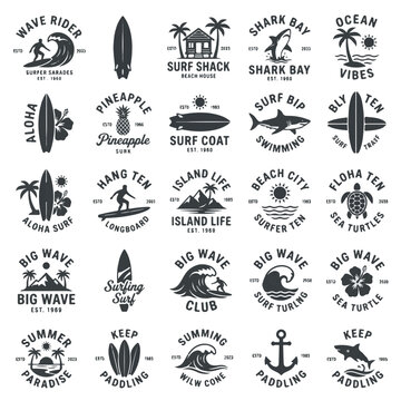 Surfing Graphics Pack Vintage Style Icons and Logos