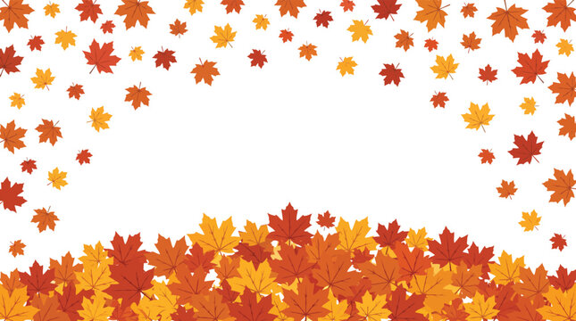  Autumn Falling Maple Leaves Background with Dense Seasonal Leaf Border and Copy Space