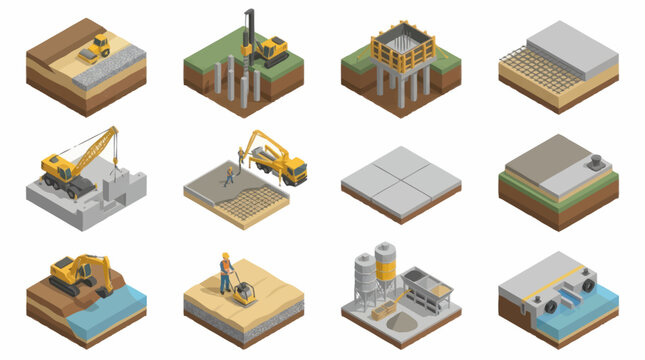 Isometric Construction Equipment and Building Sites Collection.