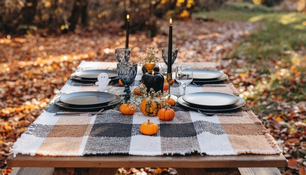 Whimsical Halloween Pumpkin Picnic Scene