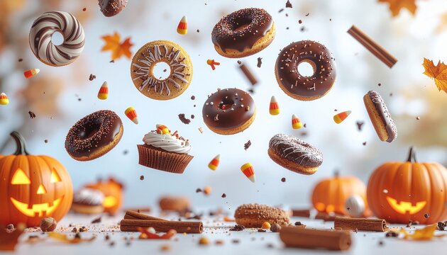 Floating Halloween Sweets in a Whimsical Levitation Scene