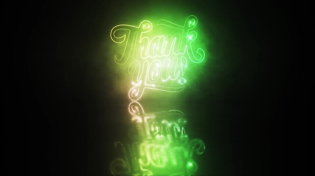Animation text of Thank You laser neon glitch text effect cinematic title on black abstract backgroud. 