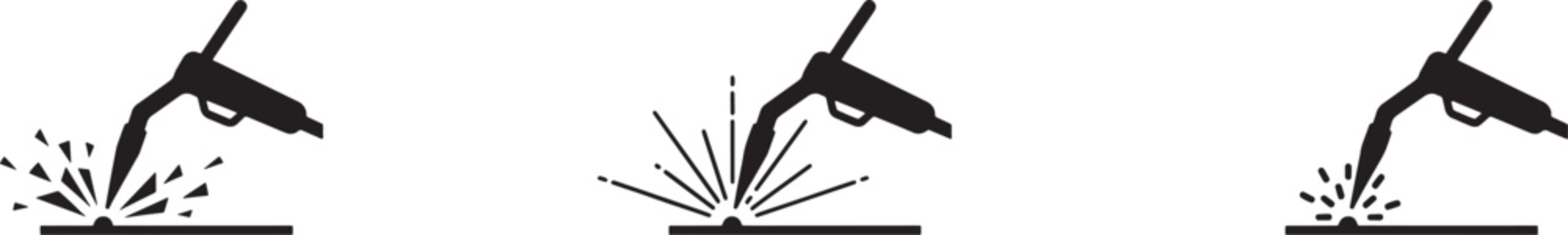 Welding torch icon with sparks flying, representing welding process and metal fabrication, vector illustration.