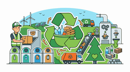 Fototapeta premium Depicting the recycling process with industry energy and environmental elements
