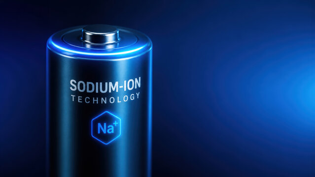 Sodium ion battery technology research next gen batteries futuristic blue glow
