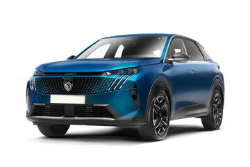 Obraz premium Front Left View of Bluish Green Peugeot 3008 SUV