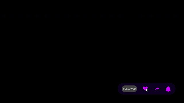 Minimalist purple social media UI bar with follow button and notification icons on black backdrop