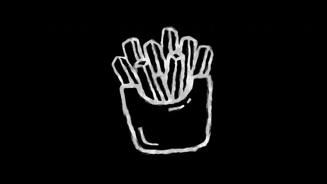 White Line Art Doodle Animation of French Fries in Paper Box Looping Shot for Fast Food Menu