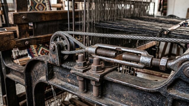 Vintage Industrial Weaving Machine Close Up View