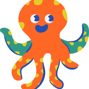 Cute Colorful Flat Octopus Ocean Animal Character Clip Art