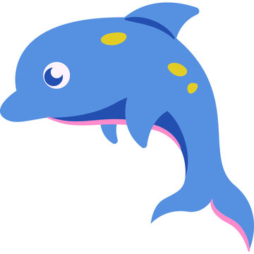 Cute Blue Dolphin Jumping Cartoon Vector Illustration Isolated on White Background