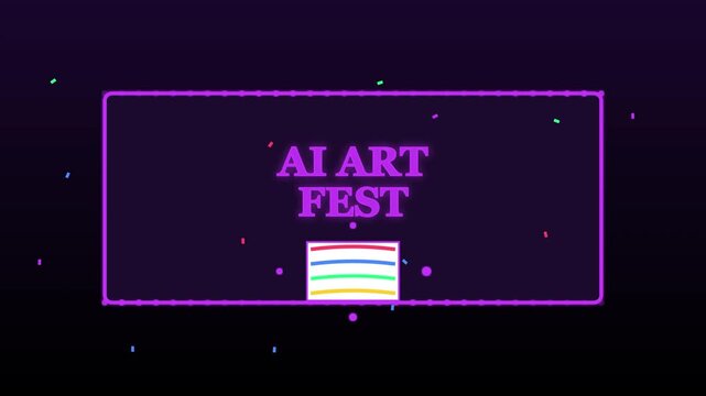 Ai fest neon motion title with falling confetti for digital technology and creative events animation 4k