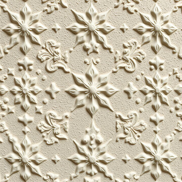 Off-white decorative plaster relief pattern with floral motifs