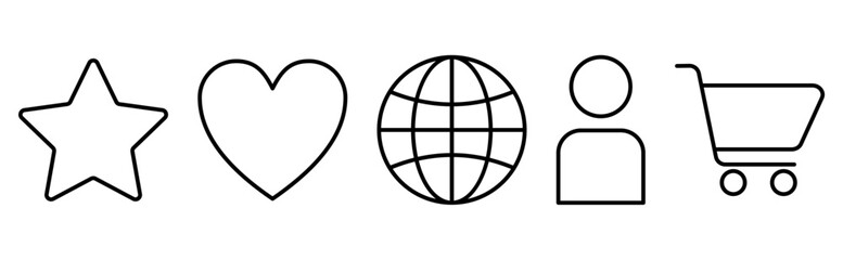 Basic essential UI UX navigation web star heart globe user and shopping cart icon set  © Sien