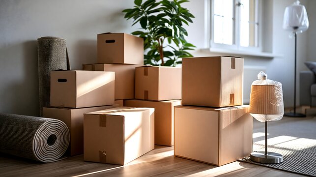 Gepackte Umzugskartons in einer hellen Wohnung vor dem Wohnungswechsel
