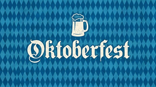 Oktoberfest bavarian celebration background with beer mug and traditional diamond pattern