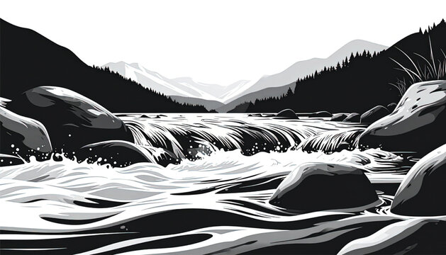 Abstract Monochrome Wave Forms and Splashes, Minimalist Design, Dynamic Motion and Energy