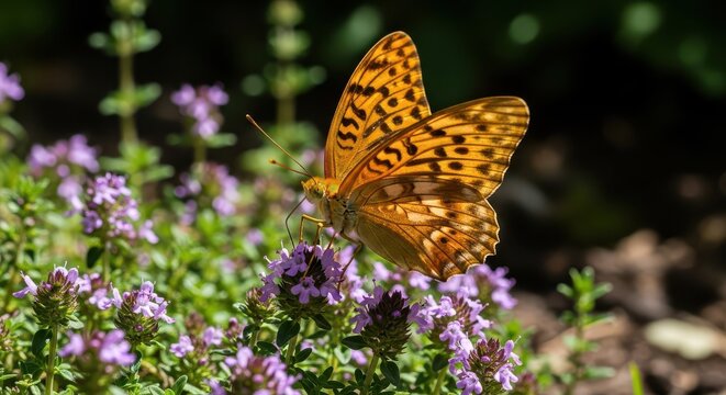Silver-washed Fritillary Butterfly on Purple Flowers