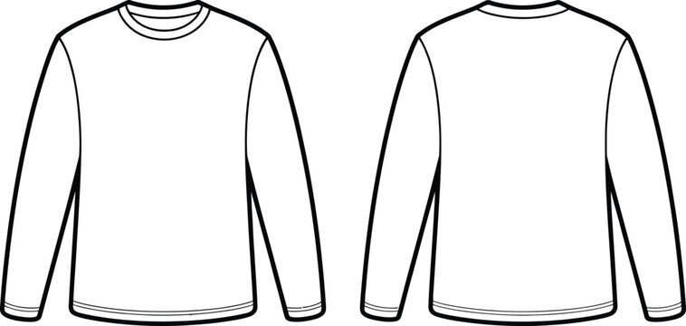 Technical illustration of a men's long sleeve crew neck t shirt front and back