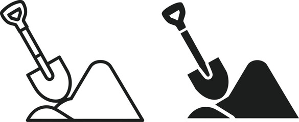 Digging icon featuring shovel symbol for excavation, construction, gardening, landscaping, and editable vector graphic design. © Ali Vector