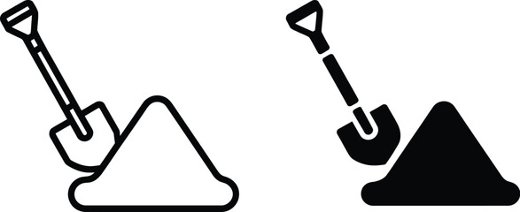 Digging icon featuring shovel symbol for excavation, construction, gardening, landscaping, and editable vector graphic design. © Ali Vector
