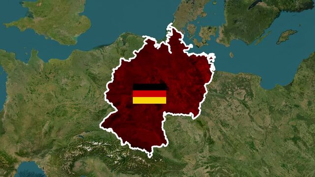 Germany highlighted on world map. European country location on global satellite view.