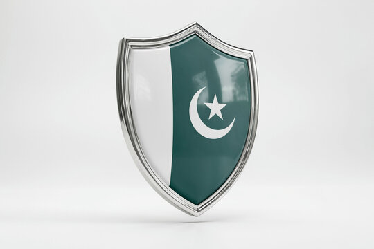 Pakistan flag shield icon with silver border on white background