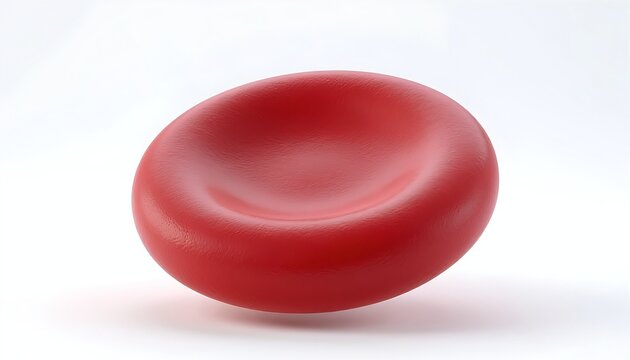 Red blood cell structure, human erythrocyte, microscopic view of a single healthy biconcave disc-shaped cell, essential for oxygen transport in the circulatory system.