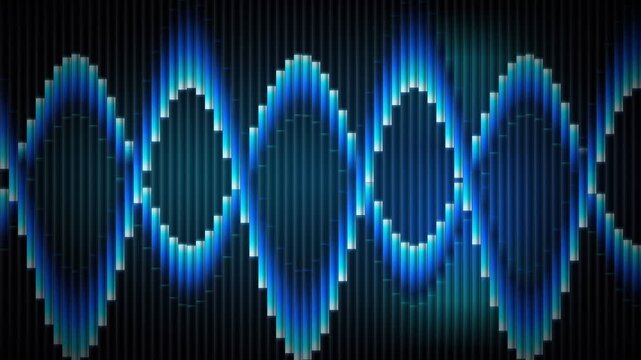Blue digital sound wave visualization with glowing frequency pattern