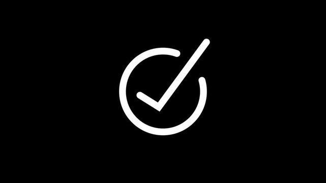 White color check mark icon animation verified success symbol on a black background with 4k video animation.