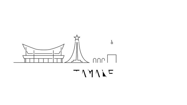 Simple line art shows Tamale's skyline