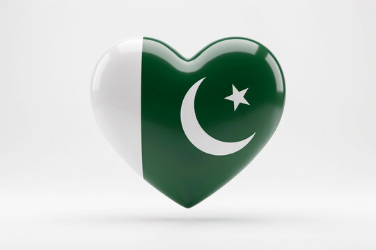 Glossy heart with Pakistan flag design on white background