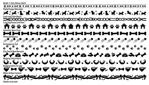 Patterns Featuring Dogs, Bones, Paw Prints, and Hearts in Various Designs Featuring Dog, Bone, Heart with Pattern and Design