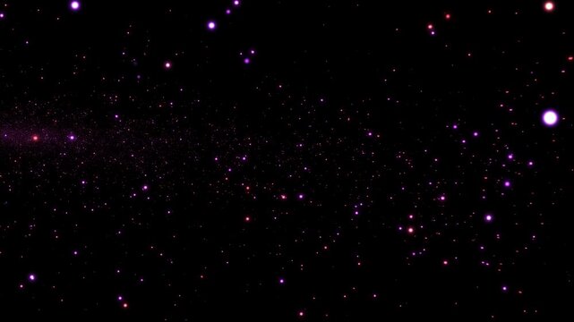 Loop animation glow flickering pink stars particles flying on black abstract background for screen project overlay. Animation of fiery  pink glowing flying ember burning ash particles.