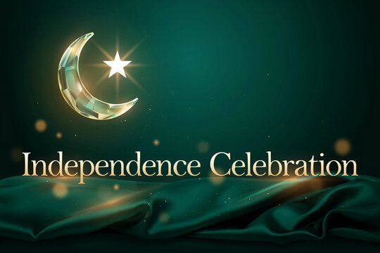 Independence Day celebration banner with golden crescent moon and star