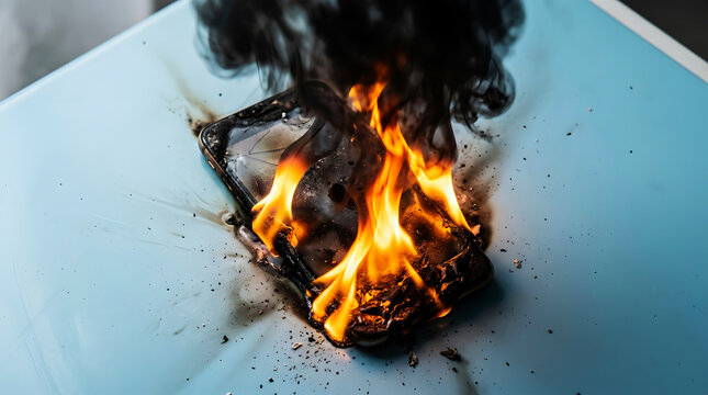 Burning matchstick with bright flame on dark background, fire
