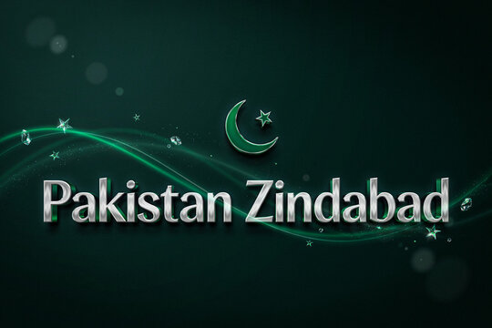 Pakistan Zindabad text with crescent moon and star on green background