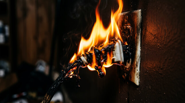 Burning matchstick with glowing flame in dark background, fire