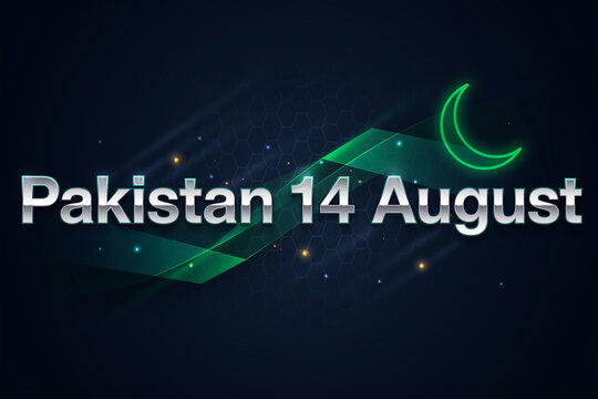 Pakistan Independence Day 14 August celebration banner with crescent moon and star