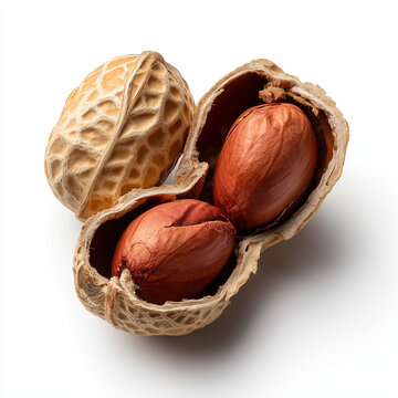 Whole and Cracked Peanut Isolated on White Background