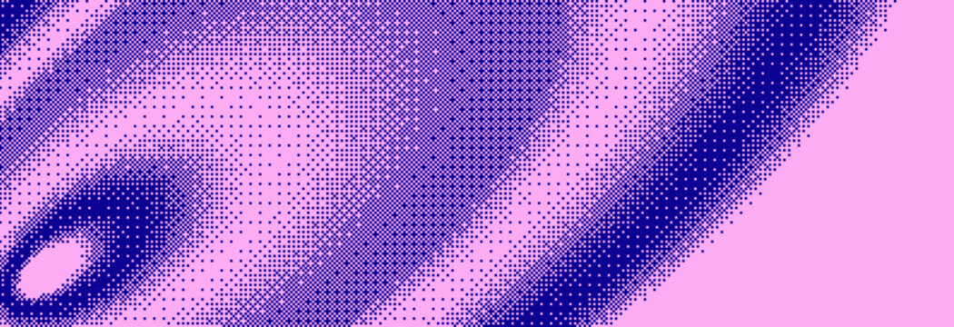 Blue and pink pixelated bitmap texture background. Retro pixel art, glitch dither pattern, 8 bit background. Leisure or arcade games duotone border frame. Vector illustration