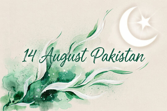 14 August Pakistan Independence Day watercolor greeting card design
