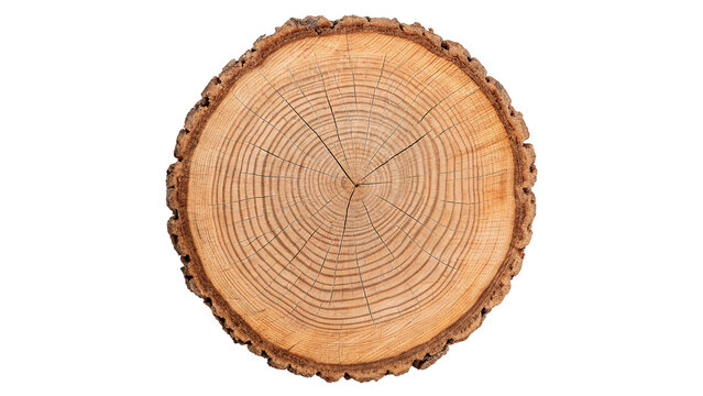 Round cross section texture of clean polished wood log isolated on transparent background
