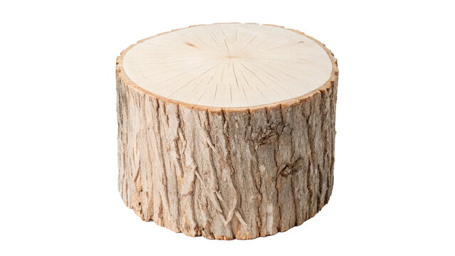 Polished round tree log section standing straight isolated on transparent background